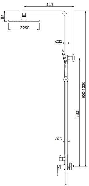 Душевая колонна со смесителем Koer KB-52028-07, 2 функции (KR5312) KR5312 фото