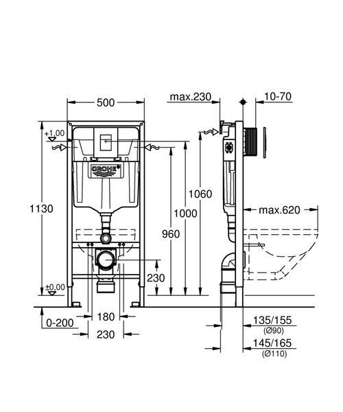 Інсталяція для підвісного унітазу 3 в 1 Grohe Rapid SL 38772001 з хромованою кнопкою Skate Cosmopolitan 38772001 фото