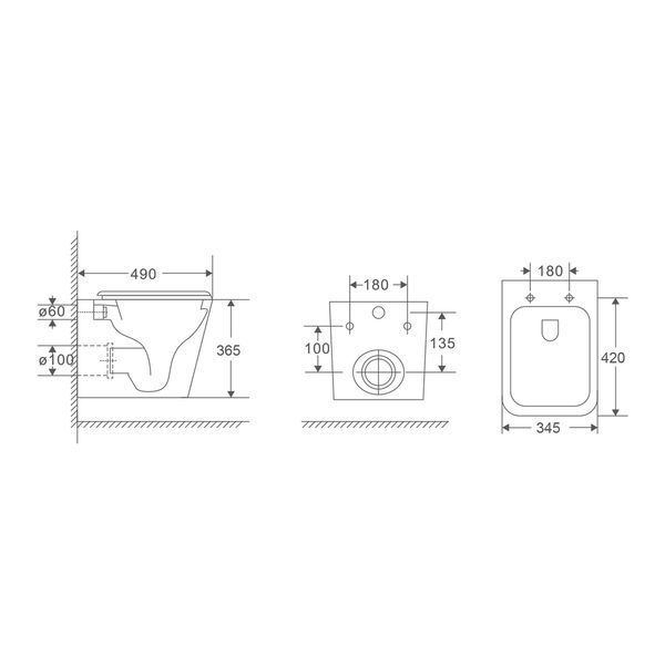 Унитаз подвесной MIXXUS PREMIUM QUADRO-0301-R 490х340х360mm система смыва RIMLESS (MP6452) MP6452 фото
