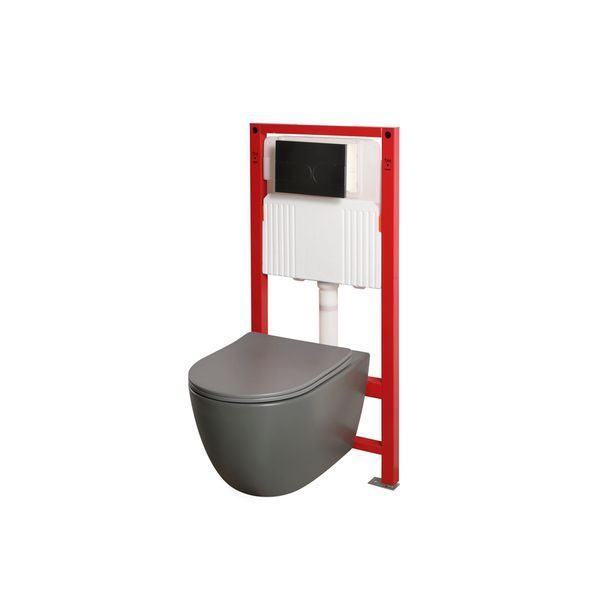 Комплект: MIXXUS PREMIUM ELLIPSE-SET-2101 GRAY Унітаз система змиву TORNADO 3.0+ Інсталяція KOER KT-0404 + панель KT-0604-07 GUN GRAY (MP6668) MP6668 фото