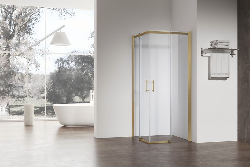 Душова кабіна з розсувними дверима Koer SR SC03-TR-12 90x90x200 см, матове золото, прозоре скло Easy Clean 6 мм, без піддону (KR5358) KR5358 фото