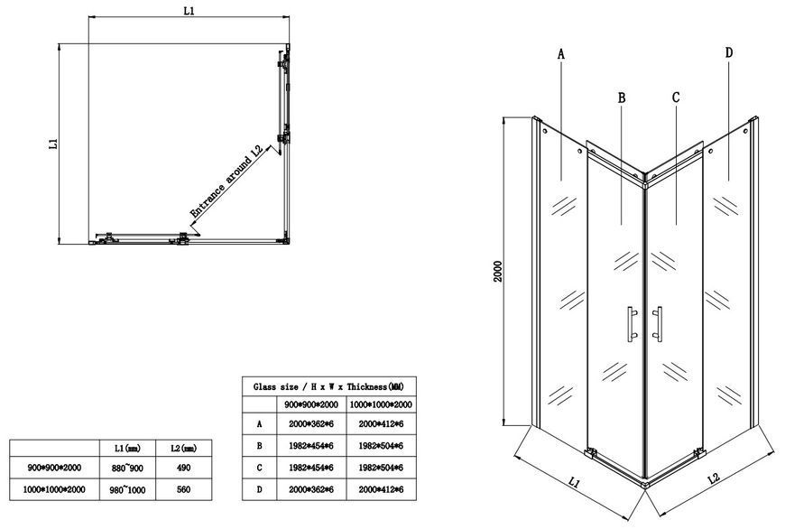 Душова кабіна з розсувними дверима Koer SR SC03-TR-12 90x90x200 см, матове золото, прозоре скло Easy Clean 6 мм, без піддону (KR5358) KR5358 фото