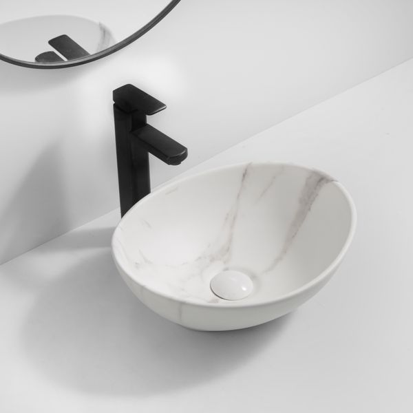 Раковина накладная MIXXUS PREMIUM ELLIPSE-0108 MARBLE 400х330х145mm (MP6526) MP6526 фото