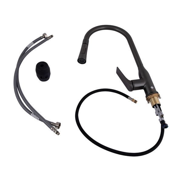 Комплект для кухні Graphite/Black PVD: Кухонна мийка Lidz Handmade H5050B з аксесуарами + Змішувач з висувним виливом Qtap Vlasta New SD743771 фото