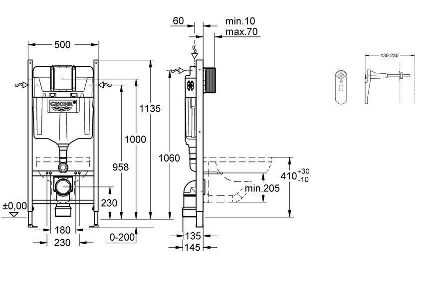 Інсталяція для підвісного унітазу Grohe Rapid SL 2 в 1 пневматична без панелі змиву (UA388400WG) UA388400WG фото