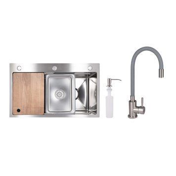 Акционный набор Lidz: мойка H7545 интегрированная Decor Honeycomb 3,0/1,0 мм LDH7545DEC48372 + Смеситель Aria для кухни с гибким изливом (k35) Grey SD00057367 фото