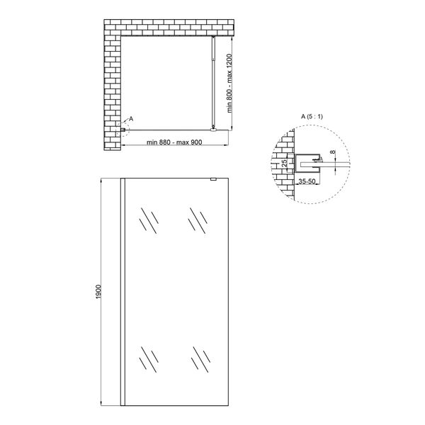 Душова перегородка Qtap Walk-In Standard BLM209.C8 90х200 см, скло Clear 8 мм, покриття CalcLess SD00051925 фото