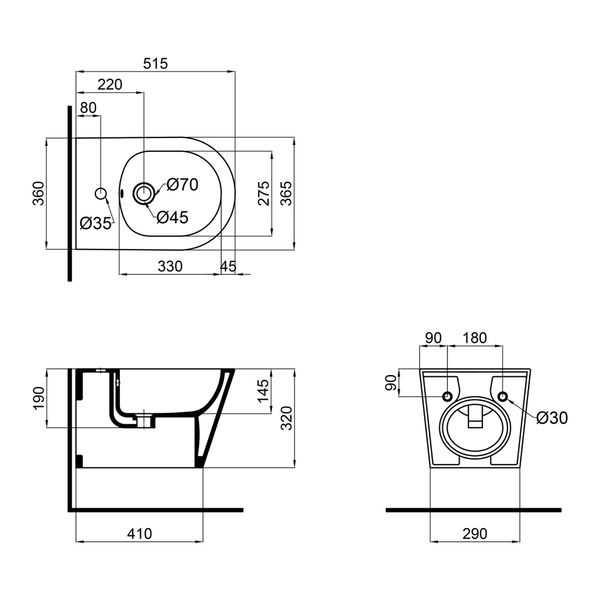 Биде подвесное Qtap Swan 520х360х320 White QT16555378W SD00040389 фото