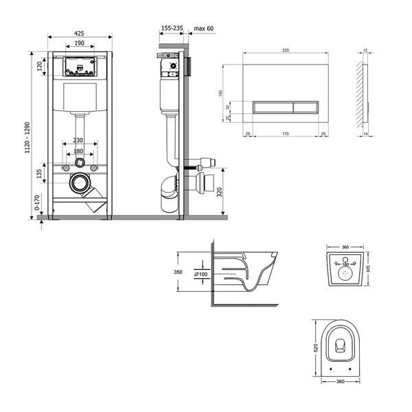 Готове рішення Qtap для ванної кімнати: підвісний унітаз Swan Ultra Quiet 520x360x320 + комплект інсталяції Nest 4 в 1 (лінійна клавіша White) SD00054306 фото