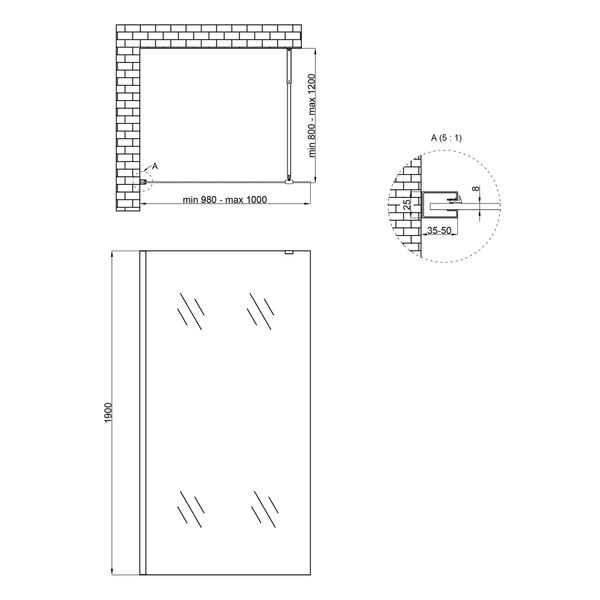 Душова перегородка Qtap Walk-In Standard BLM201.C8 100х200 см, скло Clear 8 мм, покриття CalcLess SD00051926 фото