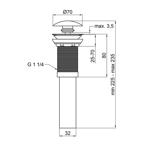 Донный клапан для раковины Qtap PU02 70х70х227.5 White SD00044163 фото