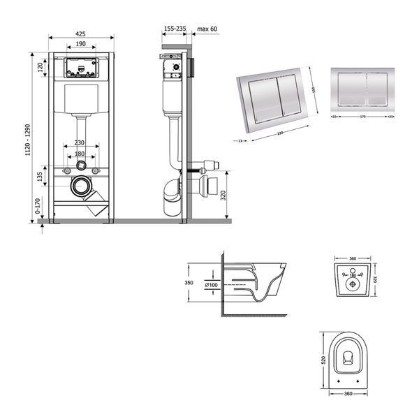 Готове рішення Qtap для ванної кімнати: підвісний унітаз Jay Ultra Quiet 520x360x320 + комплект інсталяції Nest 4 в 1 (квадратна клавіша Chrome) SD00054310 фото