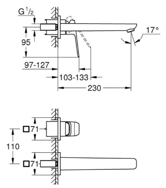 Смеситель для раковины Grohe Cubeo на 2 отверстия L-размера (1017890000) 1017890000 фото