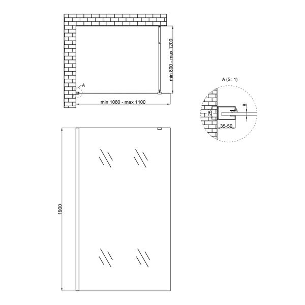 Душова перегородка Qtap Walk-In Standard BLM2011.C8 100х190 см, скло Clear 8 мм, покриття CalcLess SD00051927 фото