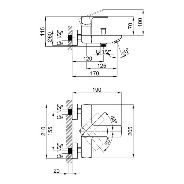 Смеситель для ванны Qtap Lipno QTNH3023101DC Chrome SD00042255 фото