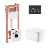 Готовое решение Qtap для ванной комнаты: подвесной унитаз Gemini Ultra Quiet 530х365х373 + комплект инсталляции Nest 4 в 1 (круглая клавиша Matt Black) SD00052288 фото