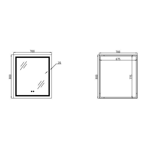 Зеркало Qtap Mideya (MI1) 700х800 с LED-подсветкой Touch, с антизапотеванием, диммером QT2078DCF7080W SD00051747 фото