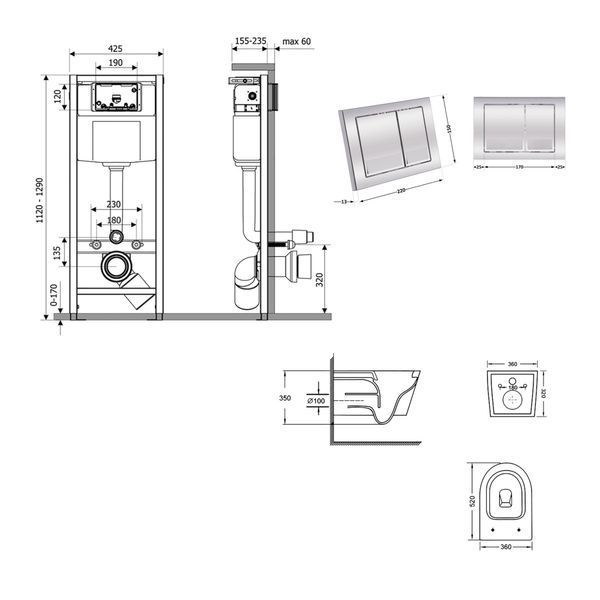Готове рішення Qtap для ванної кімнати: підвісний унітаз Swan Ultra Quiet 520x360x320 + комплект інсталяції Nest 4 в 1 (квадратна клавіша Chrome) SD00054312 фото