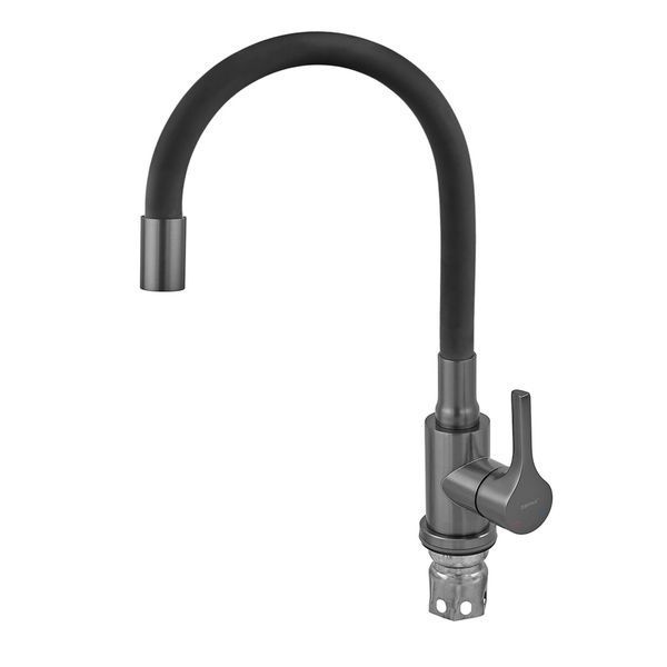 Змішувач для кухні Zerix Rex-011 Graphite Refl.Black з нерж.сталі (Колір графіт+силік.вилив чорний) (ZX6131) ZX6131 фото