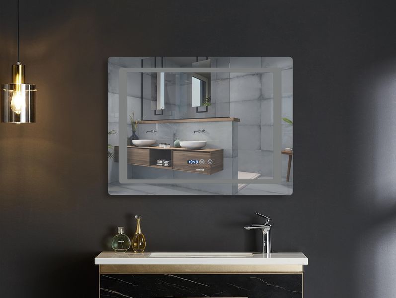 Дзеркало Mixxus STYLE MR03-80x60 з Led Touch, Anti-fog, димером, регулятором яскравості, годинником (MI6005) MI6005 фото