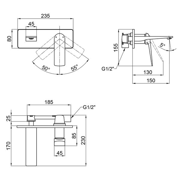 Смеситель для раковины Qtap Vlasta скрытого монтажа QT1128102C Chrome SD00042233 фото