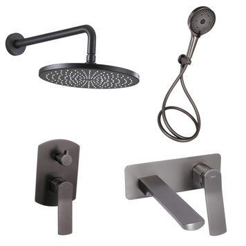 Комплект прихованого монтажу Qtap Slavonice Gunmetal Black PVD Graphite: Душова система QTSLA113GMB45899 + Змішувач для раковини QTSLA273GMB45920 SD023044 фото