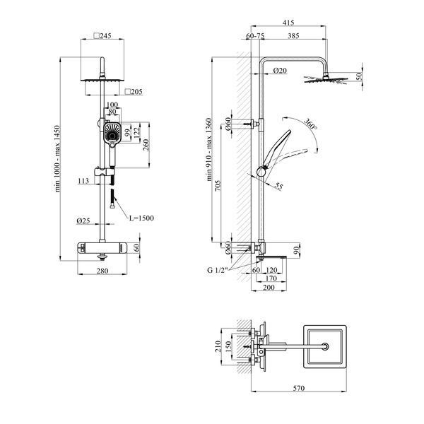Душевая система Kroner KRP Makon, латунь CW617N, графит (GRP063) CV033859 фото