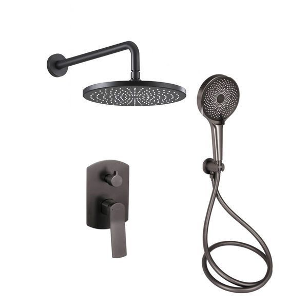 Комплект прихованого монтажу Qtap Slavonice Gunmetal Black PVD Graphite: Душова система QTSLA113GMB45899 + Змішувач для раковини QTSLA273GMB45920 SD023044 фото