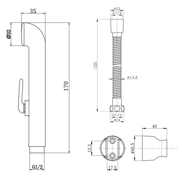 Набор для гігієнічного душу Qtap Inspai-Varius округлий QTSETCRMA021 Chrome/Grey (Set) SD00035713 фото