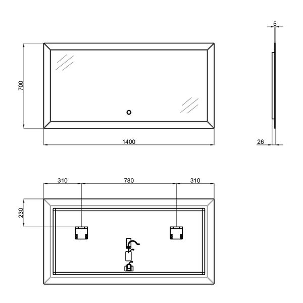 Дзеркало Qtap Aries 1400х700 з LED-підсвічуванням Touch, димер, рег. яскравості QT0378160170140W SD00045740 фото