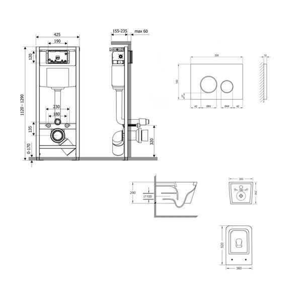 Готове рішення Qtap для ванної кімнати: підвісний унітаз Swan Ultra Quiet 520x360x320 + комплект інсталяції Nest 4 в 1 (кругла клавіша Satin) SD00054315 фото