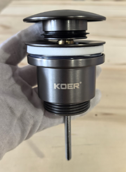 Донный клапан для раковины универсальный (с/без перелива) Koer PW-01-07 автоматический (Click-Clack) (Цвет графитовый) 1 1/4'' (KR3404) KR3404 фото