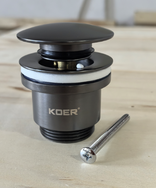 Донный клапан для раковины универсальный (с/без перелива) Koer PW-01-07 автоматический (Click-Clack) (Цвет графитовый) 1 1/4'' (KR3404) KR3404 фото