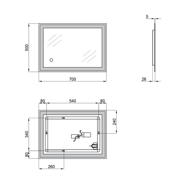 Зеркало Qtap Stork 700х500 с LED-подсветкой Touch, диммер, рег. яркости Reverse QT15781403W SD00045745 фото