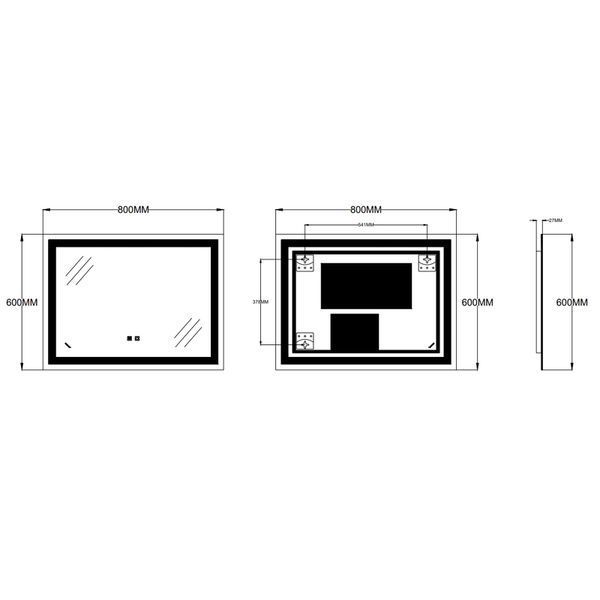 Дзеркало Zerix Kubix MR03-80x60-REVERSE з LED Touch, Anti-fog, димером, регулятором яскравості (ZX6053) ZX6053 фото