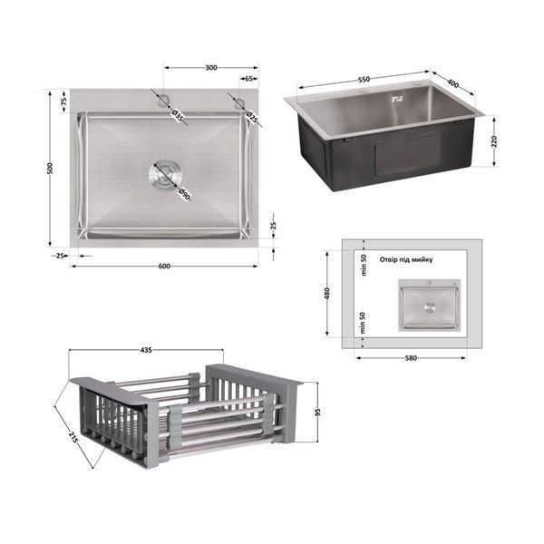 Комплект для кухні Lidz Brushed Steel: Інтегрована мийка H6050 + Змішувач Aria 015F3 Grey з гнучким виливом (LDH6050BRU35371 + LDARI015F3GRE43363) SD475486 фото