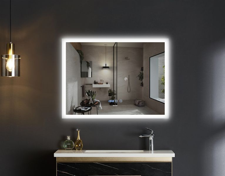Дзеркало Mixxus FLAT MR04-100x80 з Led Touch, Anti-fog, димером, регулятором яскравості, годинником (MI6927) MI6927 фото