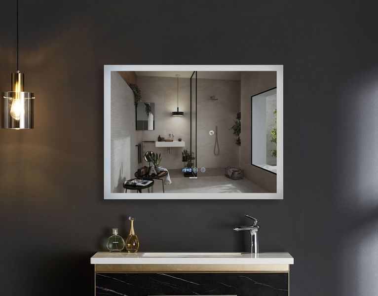 Дзеркало Mixxus FLAT MR04-100x80 з Led Touch, Anti-fog, димером, регулятором яскравості, годинником (MI6927) MI6927 фото