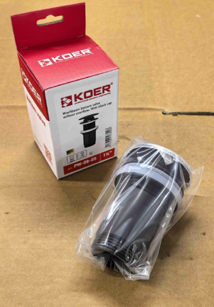 Донний клапан для раковини Koer PW-08-05 1 1/4'' без переливу автоматичний СLICK-СLACK (Колір чорн) (KR5789) KR5789 фото