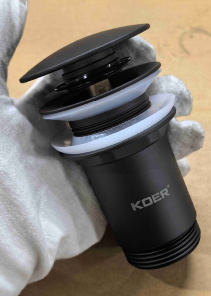 Донний клапан для раковини Koer PW-08-05 1 1/4'' без переливу автоматичний СLICK-СLACK (Колір чорн) (KR5789) KR5789 фото