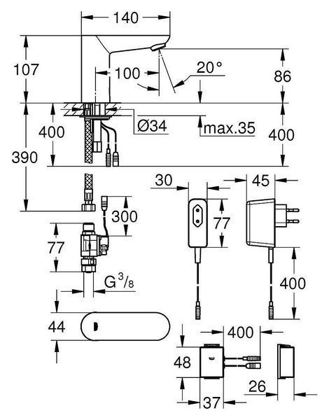 Монокран на одну воду сенсорный Grohe Euroeco Cosmopolitan E Bluetooth (36409000) 36409000 фото