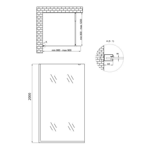 Душевая перегородка Qtap Walk-In Standard CRM209.C8 90х200 см, стекло Clear 8 мм, покрытие CalcLess SD00045303 фото
