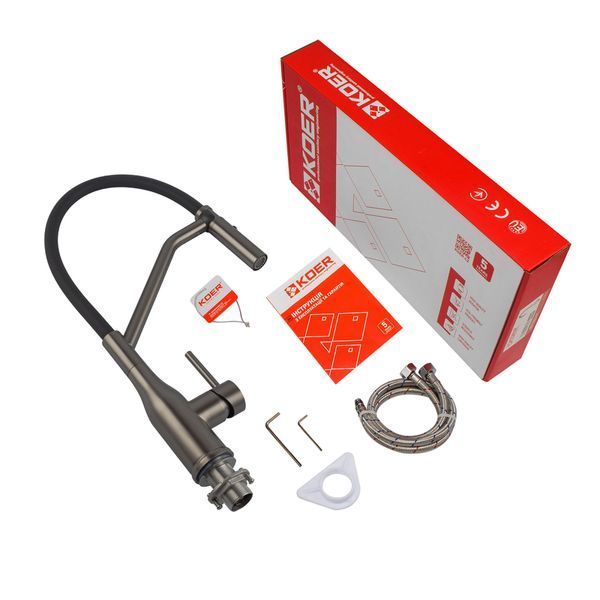 Смеситель для кухни Koer KI-70026-07 с черным силиконовым изливом (KR5211) KR5211 фото