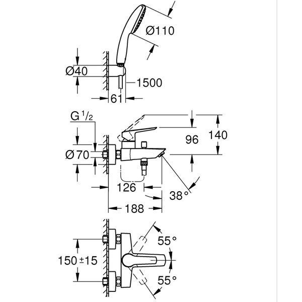 Смеситель однорычажный для ванны Grohe Eurosmart (25276003) 25276003 фото