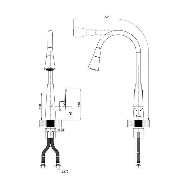 Змішувач для кухні Mixxus Premium Matis 011-T (NUT) Refl.Gray (Колір хром+силік.вилив сірий) (MI8267) MI8267 фото