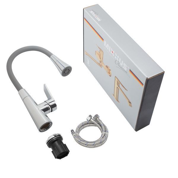 Змішувач для кухні Mixxus Premium Matis 011-T (NUT) Refl.Gray (Колір хром+силік.вилив сірий) (MI8267) MI8267 фото