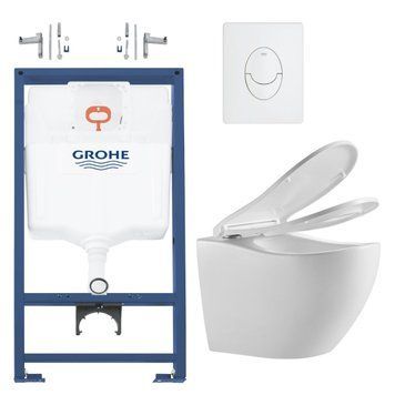 Набір 3 в 1: Інсталяція Grohe Rapid SL + Біла кнопка Skate Air + Унітаз безобідковий Koer TT-0101-T3 із сидінням Soft-close (Tornado 3.0) 38722001KR5615 фото