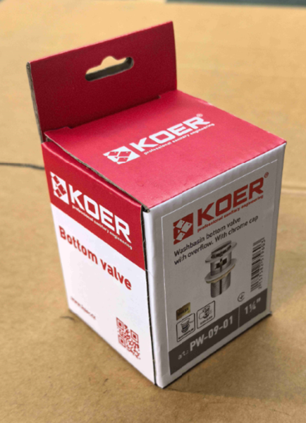 Донный клапан для раковины Koer PW-09-01 1 1/4'' с переливом автоматический СLICK-СLACK (Цвет хром) (KR5796) KR5796 фото