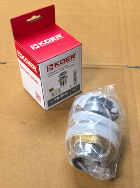 Донный клапан для раковины Koer PW-09-01 1 1/4'' с переливом автоматический СLICK-СLACK (Цвет хром) (KR5796) KR5796 фото