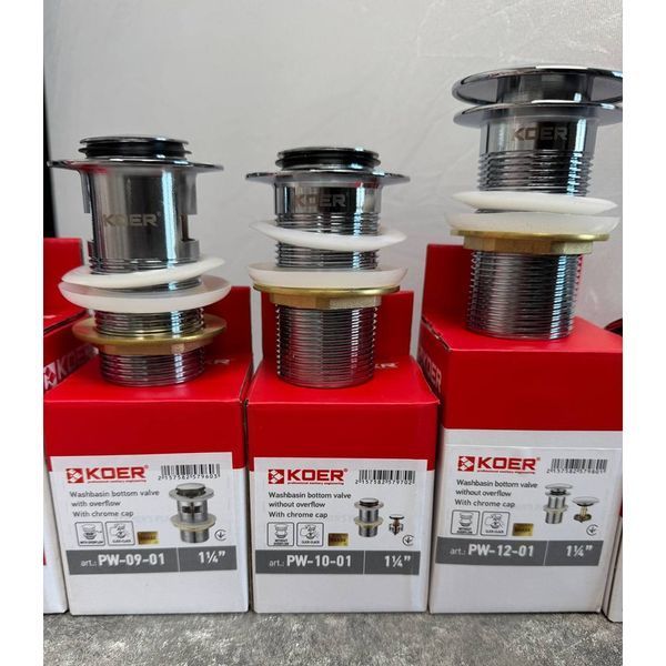 Донный клапан для раковины Koer PW-09-01 1 1/4'' с переливом автоматический СLICK-СLACK (Цвет хром) (KR5796) KR5796 фото